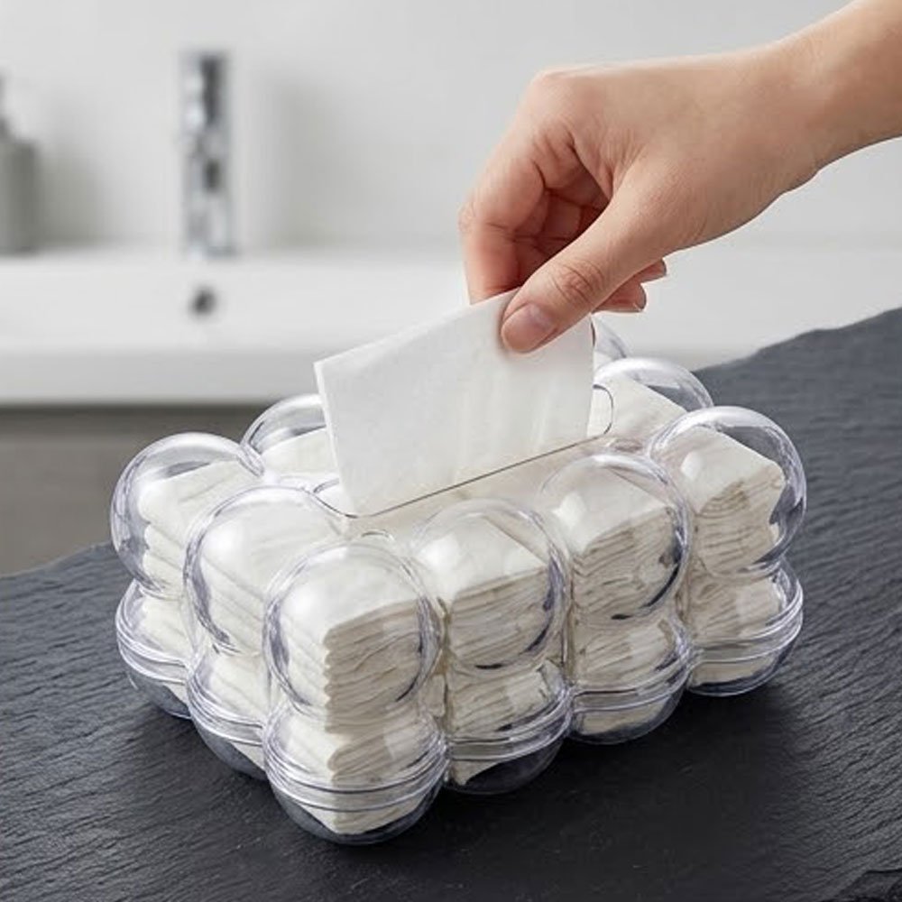 Clear Acrylic Bubble Tissue Box Holder Modern Decorative Napkins Organizer Dispenser