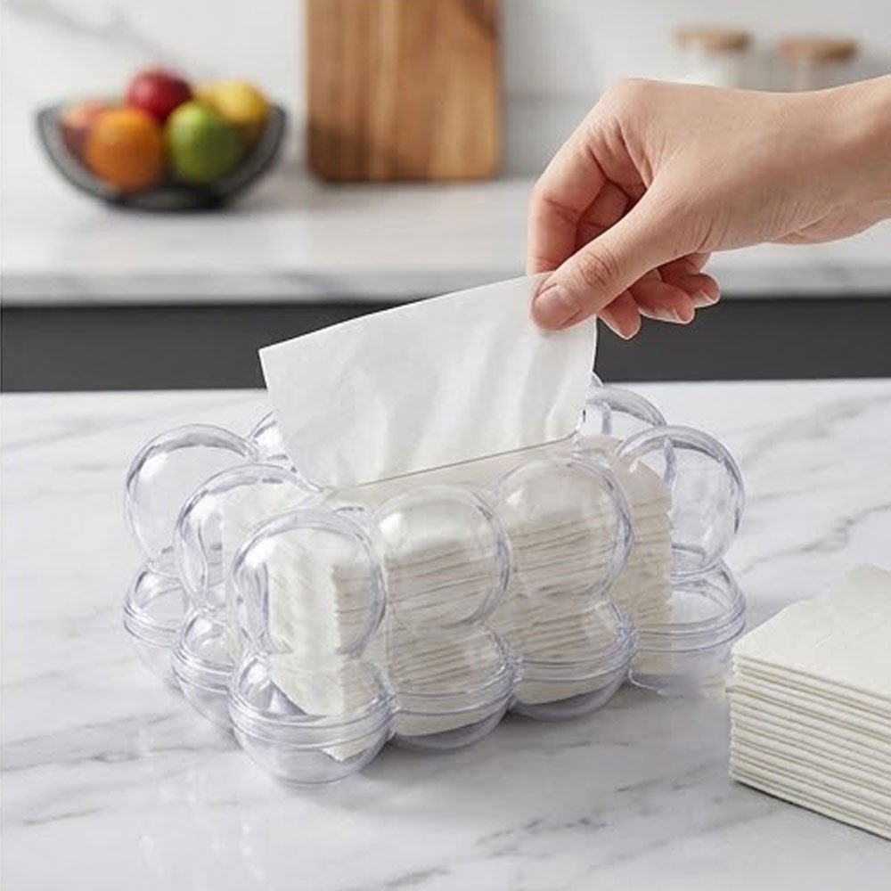 Clear Acrylic Bubble Tissue Box Holder Modern Decorative Napkins Organizer Dispenser - Image 3