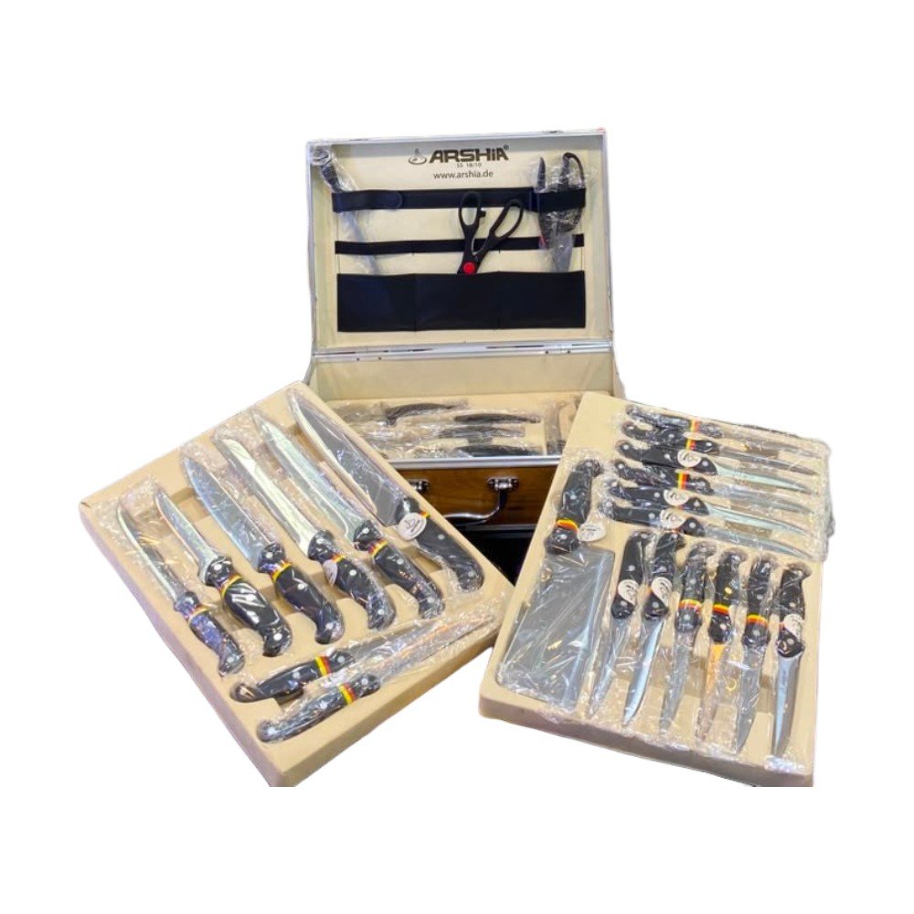 Arshia Stainless Steel Kitchen Knife Set 32 Pieces with Professional Diplomatic Carrying Case - Image 2