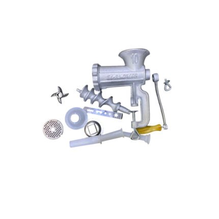 El Andalos Hand Crank Meat Grinder Size 10 with Sausage Stuffer Tubes and Blades