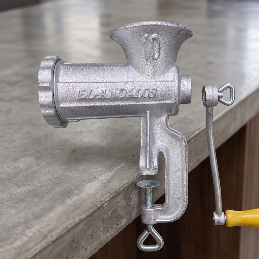 El Andalos Hand Crank Meat Grinder Size 10 with Sausage Stuffer Tubes and Blades - Image 2