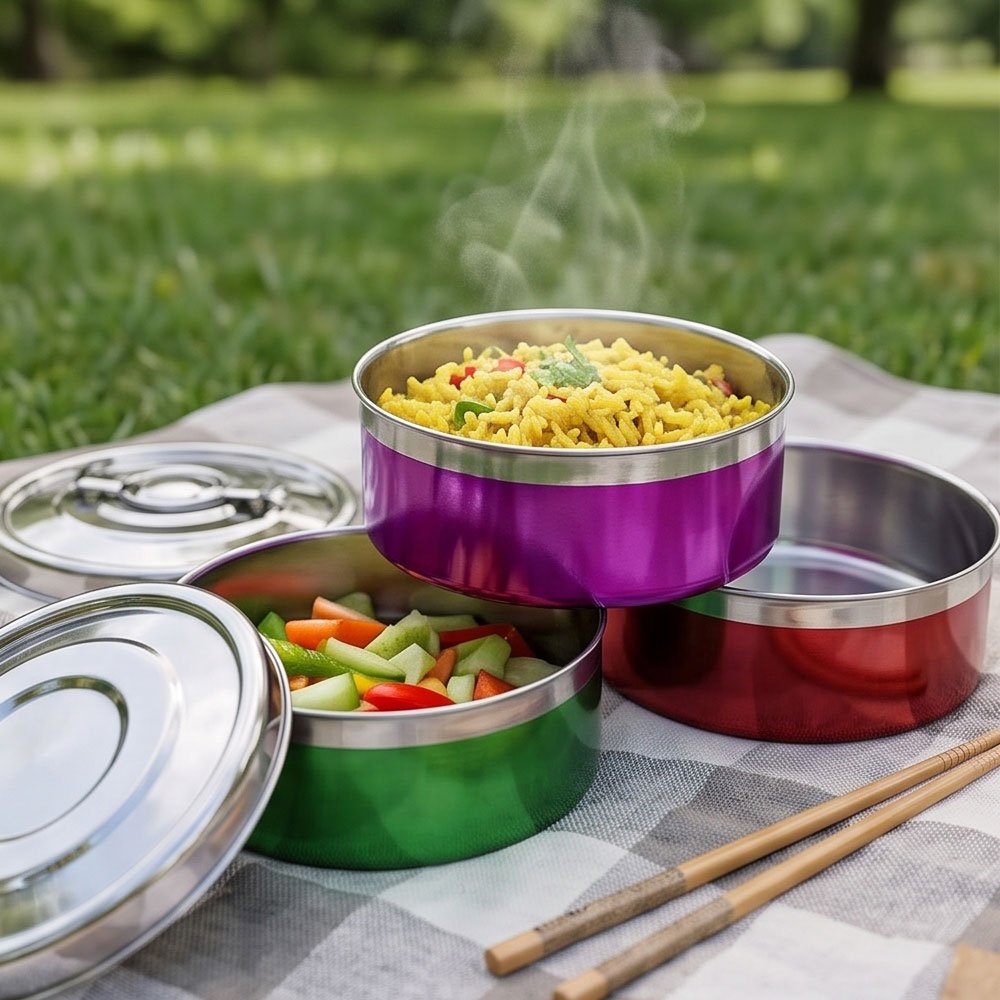 4-Layer Insulated Stackable Stainless Steel Lunch Box Tiffin with Multi-Colors - Image 2