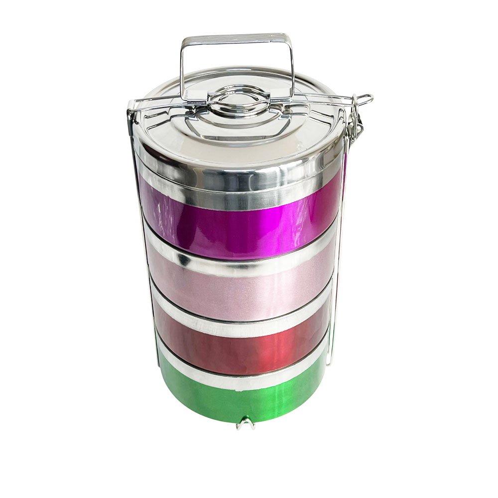 4-Layer Insulated Stackable Stainless Steel Lunch Box Tiffin with Multi-Colors