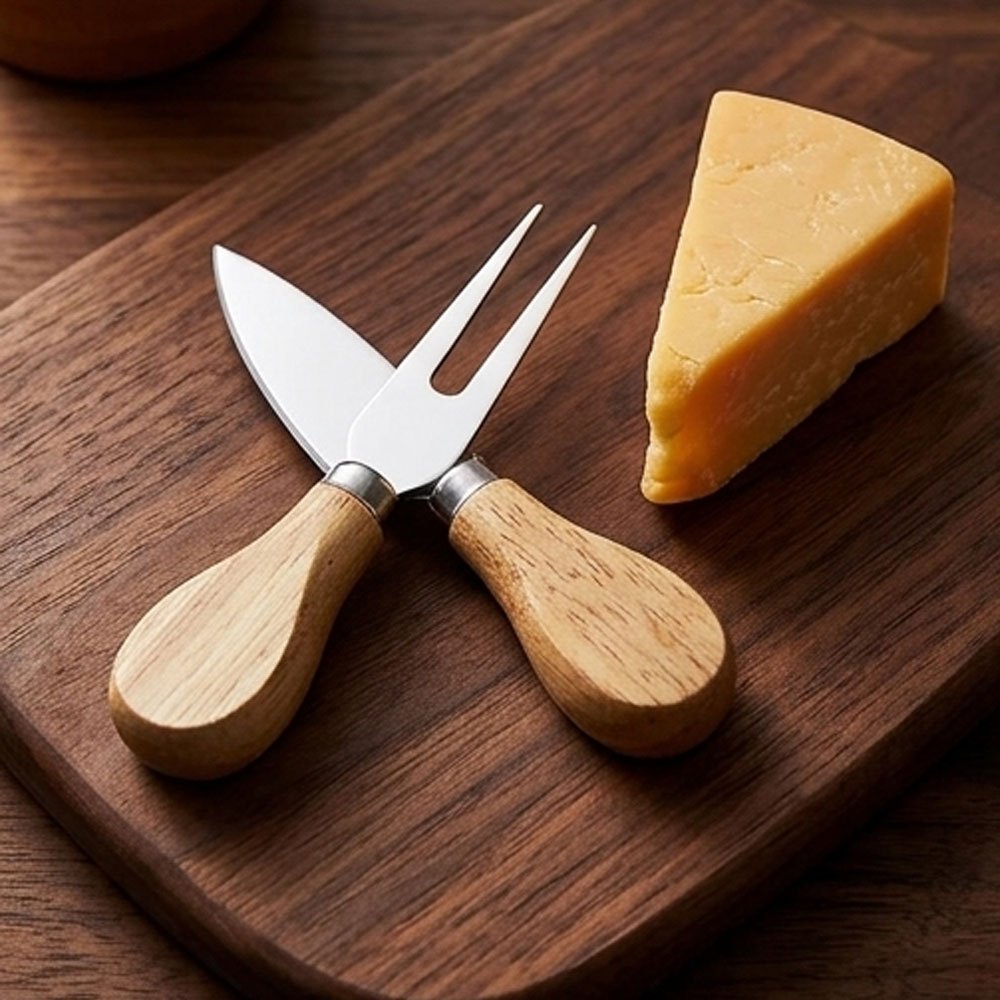 4-Piece Stainless Steel Cheese Knife Set with Ergonomic Wooden Handles Tools - Image 3
