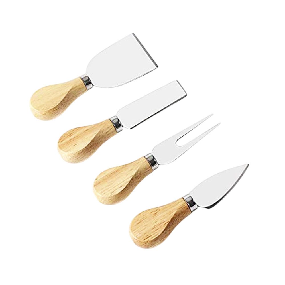 4-Piece Stainless Steel Cheese Knife Set with Ergonomic Wooden Handles Tools - Image 5