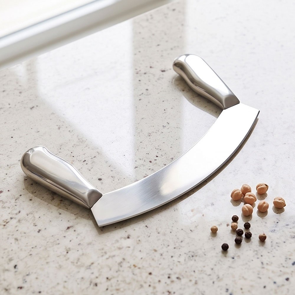Stainless Steel Mincing Knife Mezzaluna Chopper with Ergonomic Metal Handles - Image 3