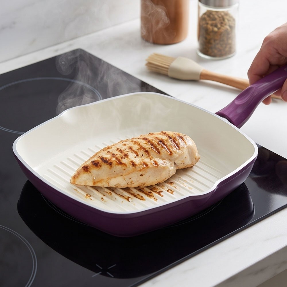 10-Piece Lines Ceramic Cookware Set in Elegant Purple with Non-Stick Interior - Image 3