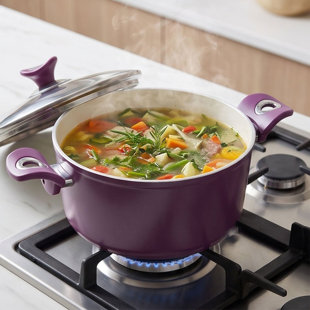 10-Piece Lines Ceramic Cookware Set in Elegant Purple with Non-Stick Interior - Image 4