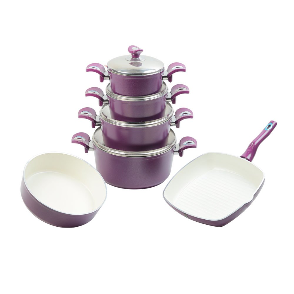 10-Piece Lines Ceramic Cookware Set in Elegant Purple with Non-Stick Interior - Image 5