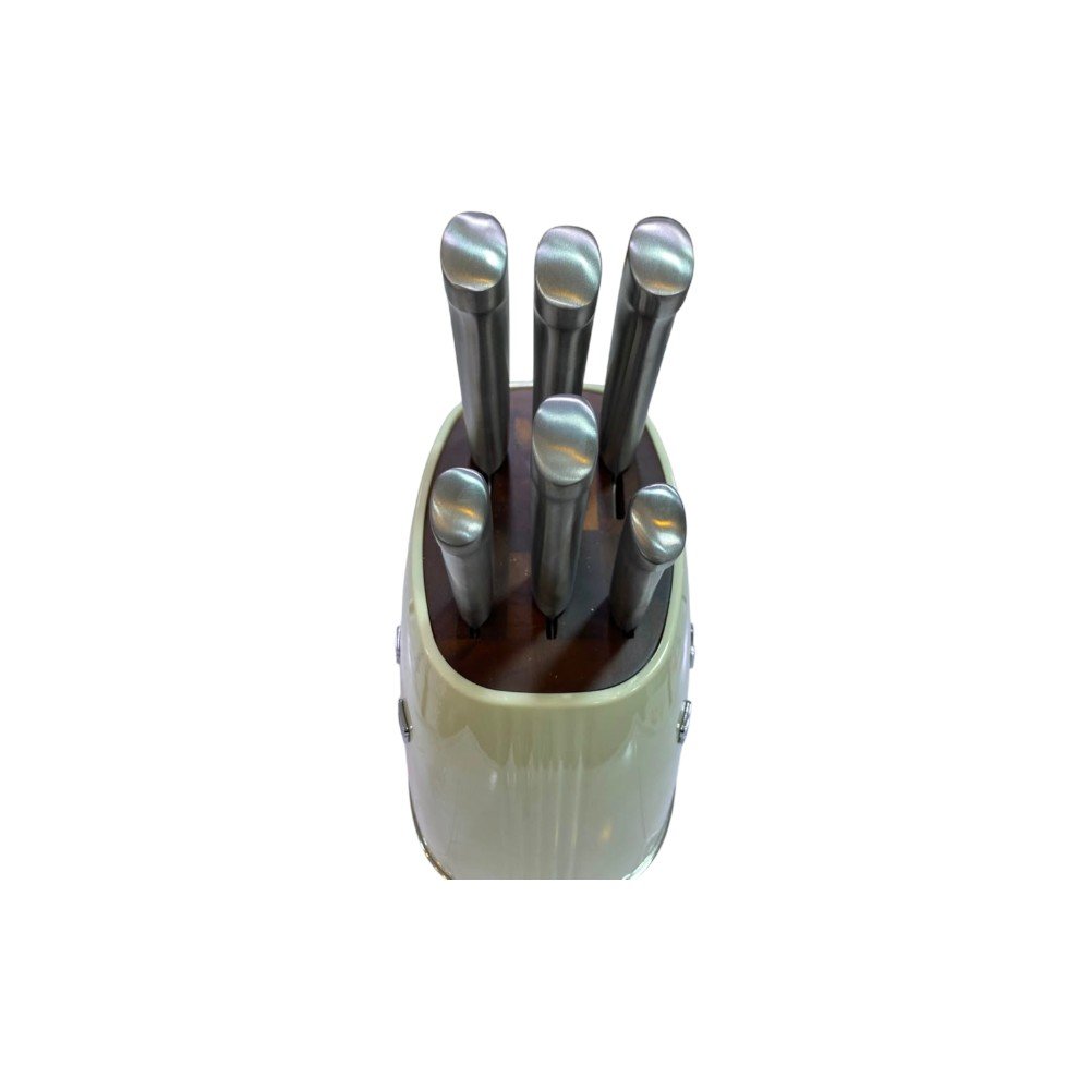 SMEG 6-Piece Knife Block Set Stainless Steel Kitchen Knives with Wooden Holder - Image 2