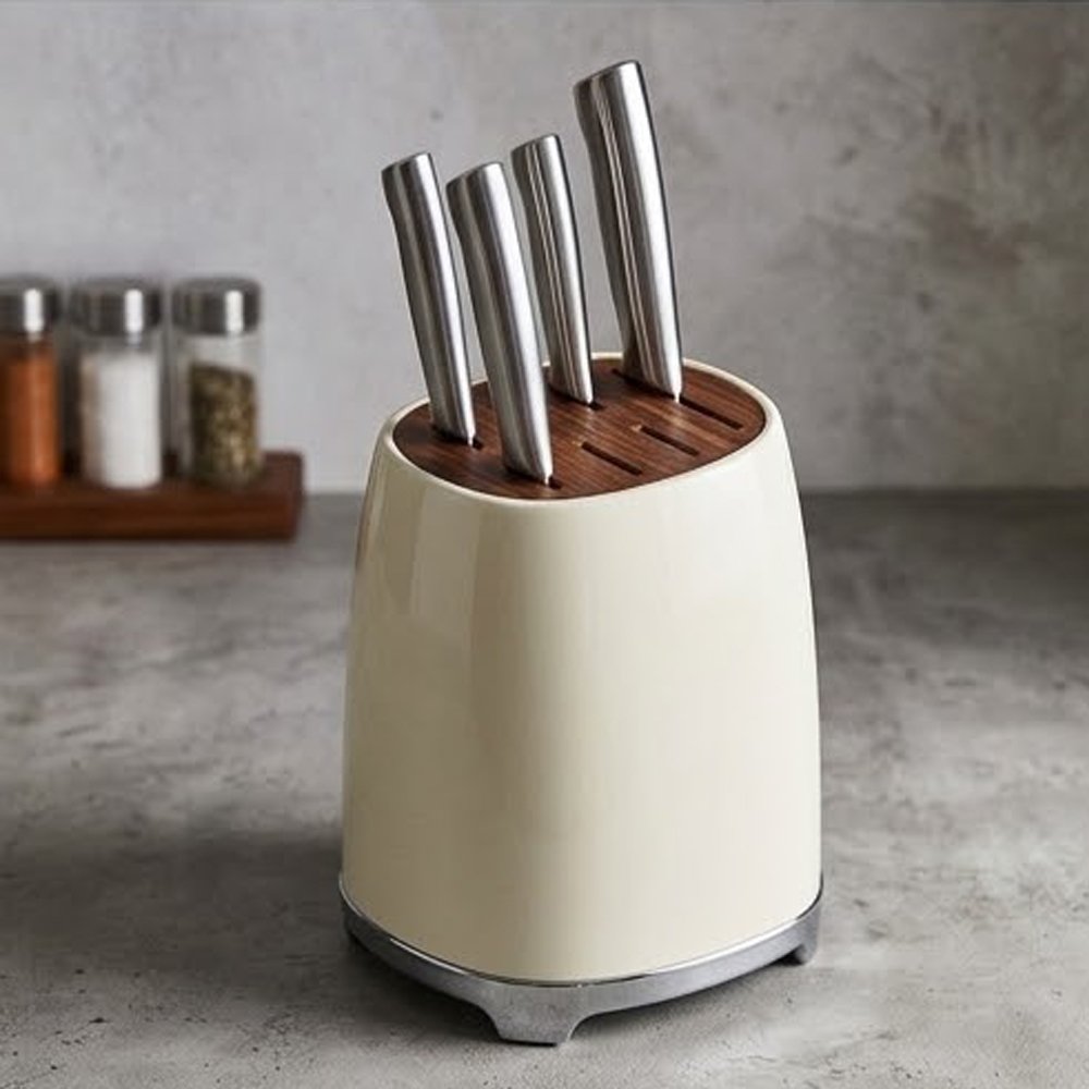 SMEG 6-Piece Knife Block Set Stainless Steel Kitchen Knives with Wooden Holder - Image 4