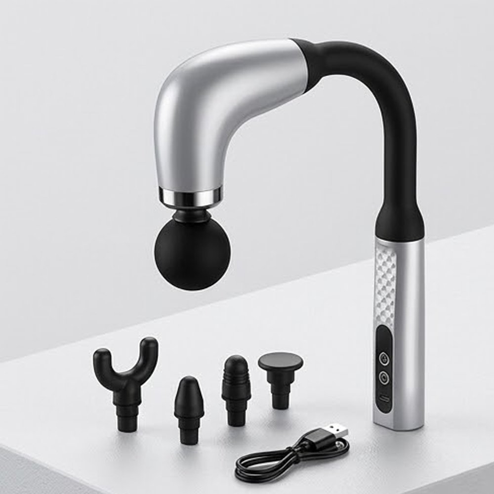 Electric Percussion Massage Gun Deep Tissue Massager with Long Curved Handle