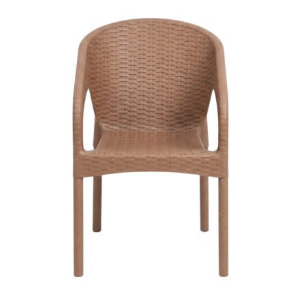 Modern Rattan Style Plastic Armchair Heavy Duty Stackable Chair for Home Garden Cafe - Brown