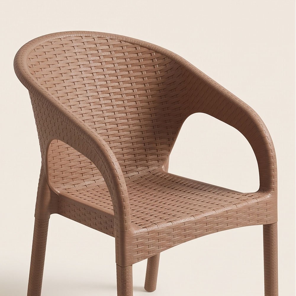 Modern Rattan Style Plastic Armchair Heavy Duty Stackable Chair for Home Garden Cafe - Brown - Image 2