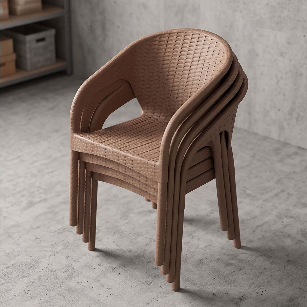 Modern Rattan Style Plastic Armchair Heavy Duty Stackable Chair for Home Garden Cafe - Brown - Image 3