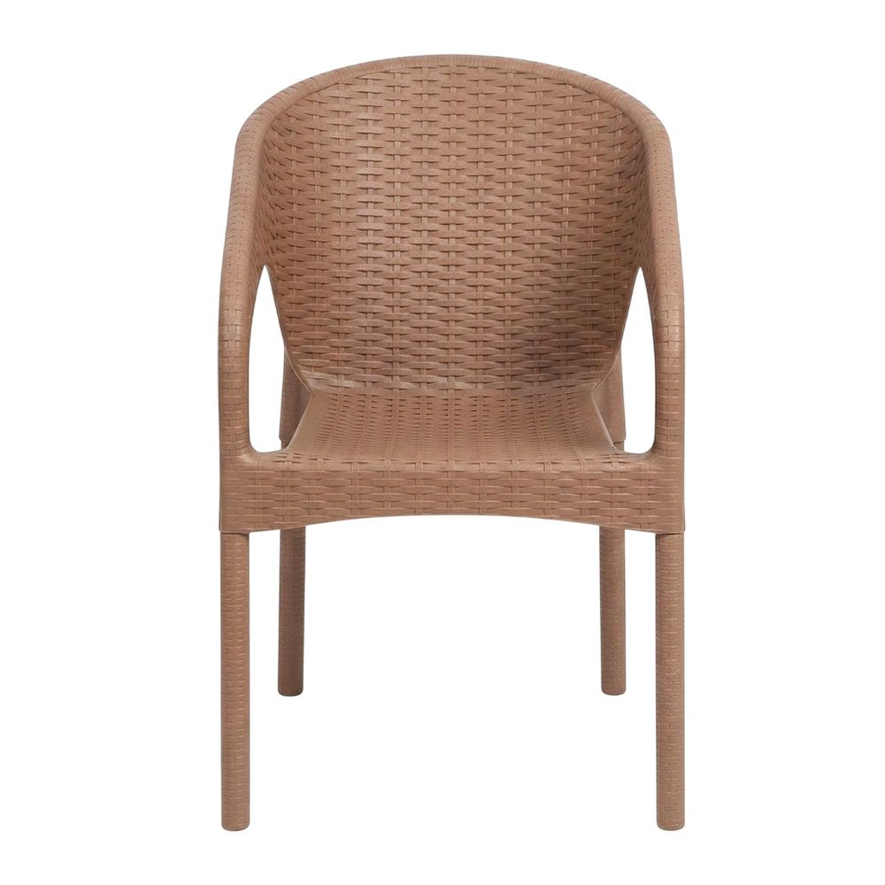 Modern Rattan Style Plastic Armchair Heavy Duty Stackable Chair for Home Garden Cafe - Brown