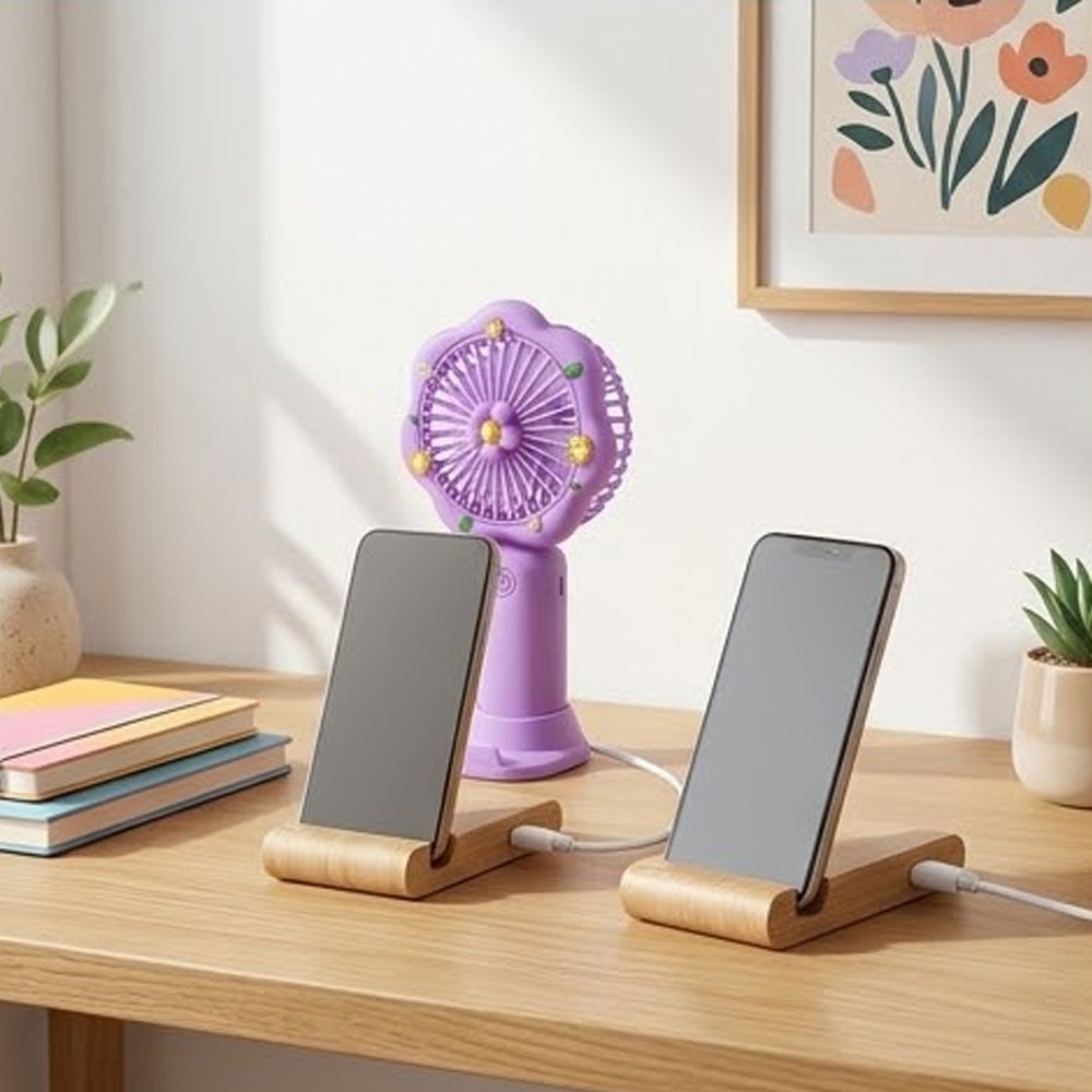 Cute Flower Mini Handheld Fan Rechargeable Portable Desk Fan with USB Cable - Image 2
