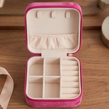 Velvet Portable Travel Jewelry Organizer Box Mini Square Case for Rings & Necklaces