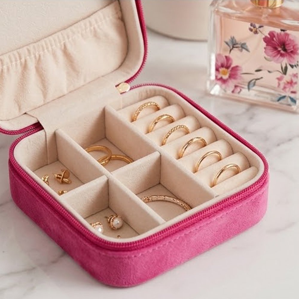 Velvet Portable Travel Jewelry Organizer Box Mini Square Case for Rings & Necklaces - Image 2