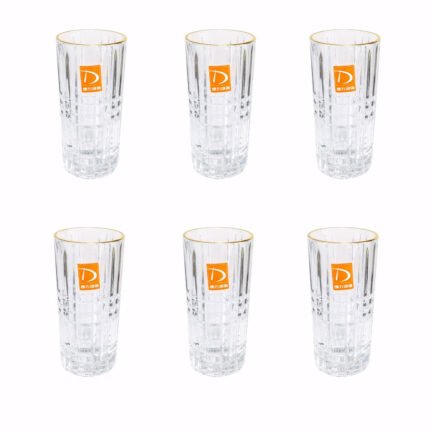 6-Piece Highball Glass Set Long Drinking Glasses with Gold Rim for Juice & Water