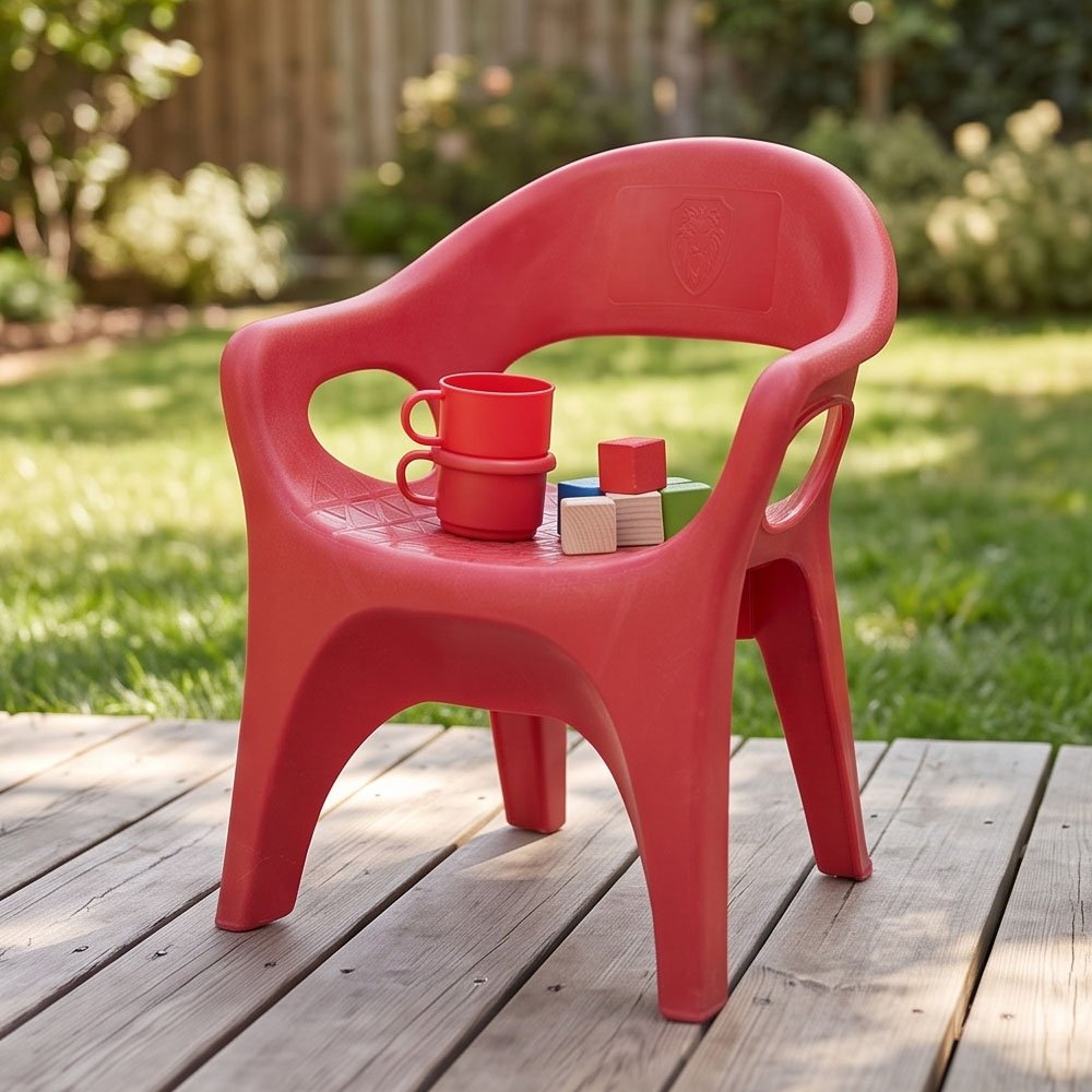 Large Heavy Duty Plastic Molded Armchair with Lion Crest for Indoor and Outdoor Use - Image 3