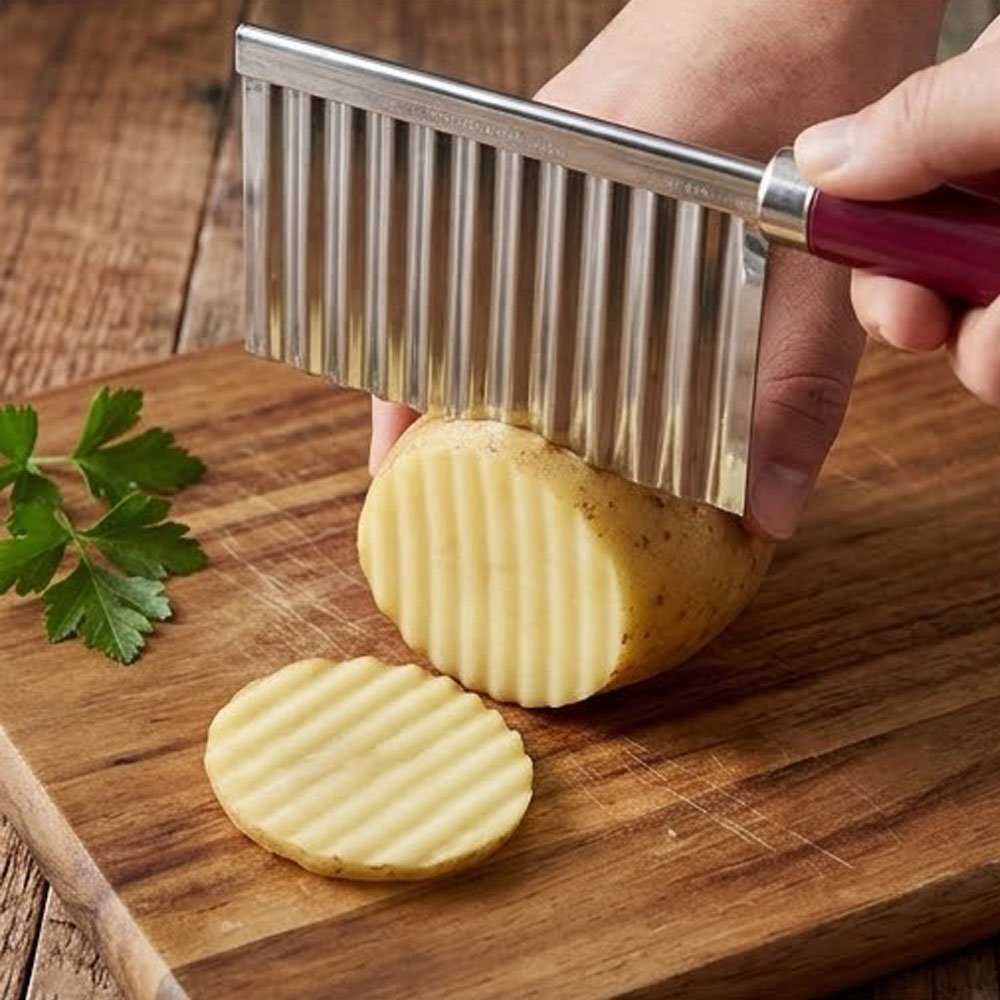 Stainless Steel Crinkle Cut Knife Wavy Slicer Chopper Cleaver for Pickle Potato - Image 4