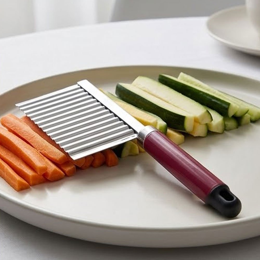 Stainless Steel Crinkle Cut Knife Wavy Slicer Chopper Cleaver for Pickle Potato - Image 2