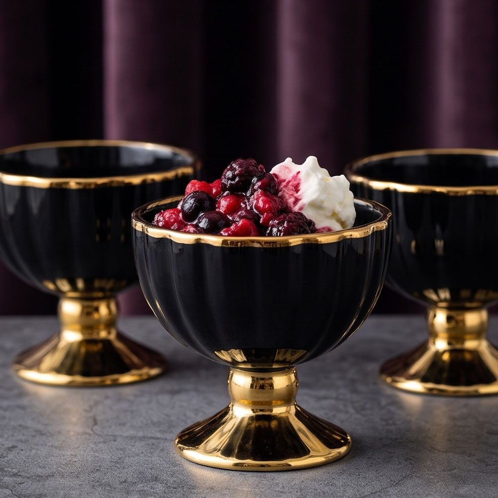 Luxury 13-Piece Black and Gold Jelly and Ice Cream Set with 6 Bowls, 6 Spoons, and Serving Tray - Image 3