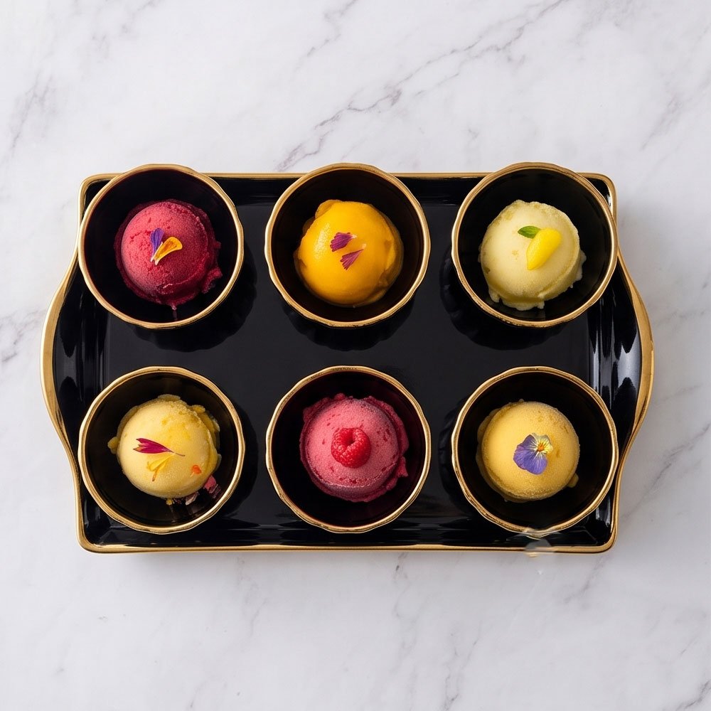 Luxury 13-Piece Black and Gold Jelly and Ice Cream Set with 6 Bowls, 6 Spoons, and Serving Tray - Image 4
