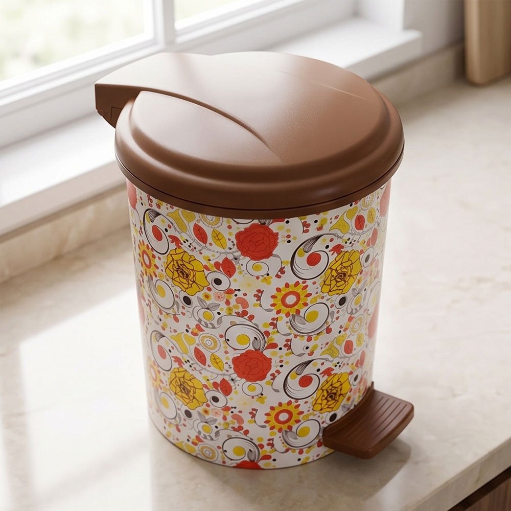 Sofia Small Decorative Plastic Trash Can Bin with Pedal & Lid for Home & Bathroom - Image 5