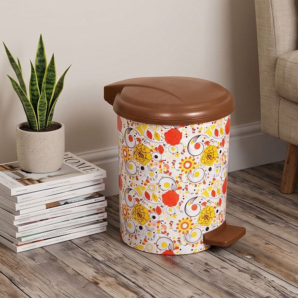 Sofia Small Decorative Plastic Trash Can Bin with Pedal & Lid for Home & Bathroom - Image 3