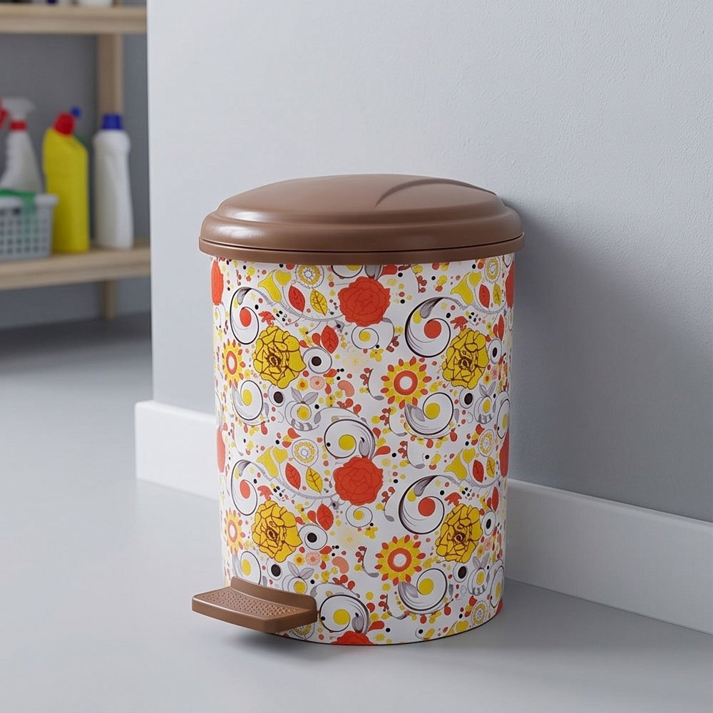 Sofia Small Decorative Plastic Trash Can Bin with Pedal & Lid for Home & Bathroom - Image 2