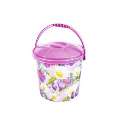 Lina 18-Liter Decorative Printed Plastic Bucket with Lid and Handle for Cleaning & Laundry