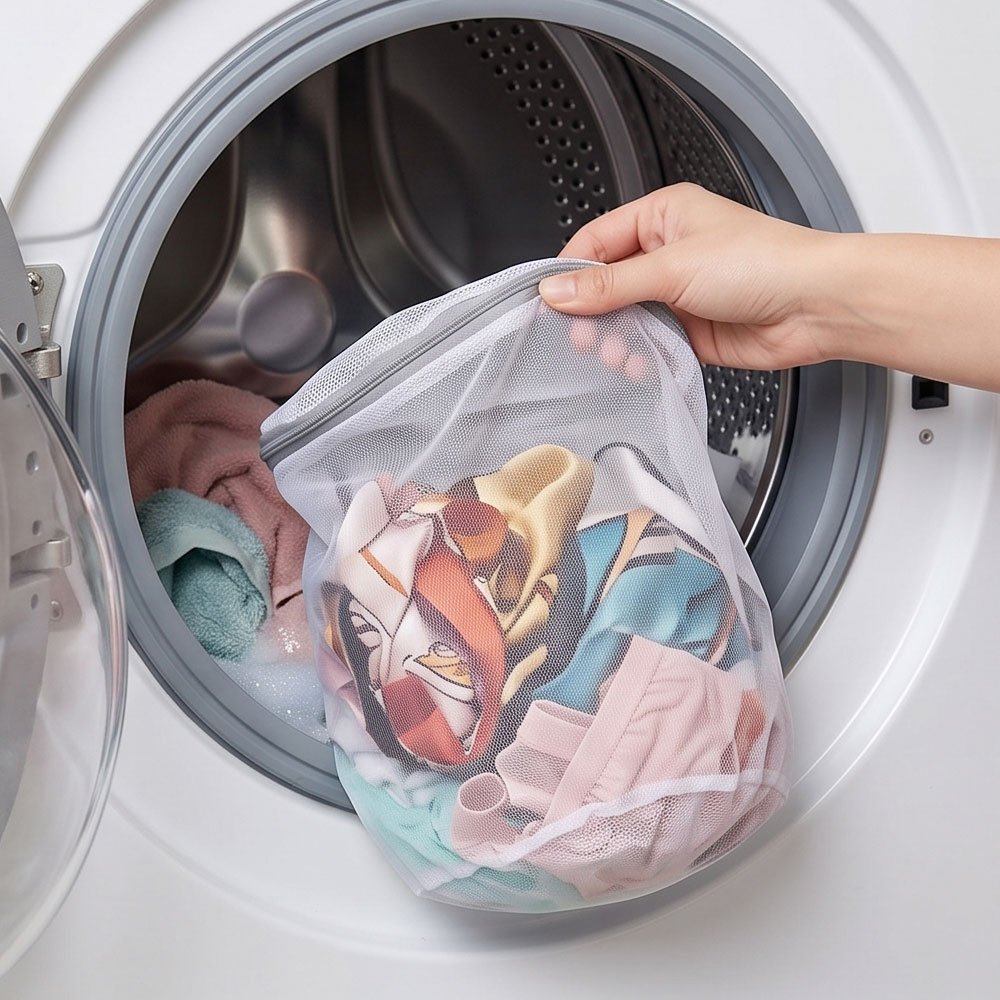 Cylindrical Mesh Laundry Wash Bag with Zipper for Delicates & Underwear - Image 4