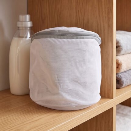 Cylindrical Mesh Laundry Wash Bag with Zipper for Delicates & Underwear