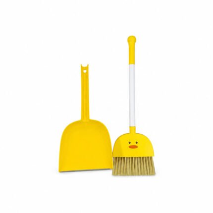 Cute Yellow Duck Broom and Dustpan Set Mini Cleaning Sweep Stand for Home