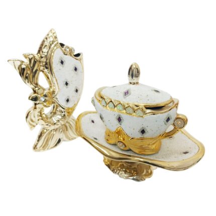 Luxury Gilded Crystal Porcelain Gift Set Featuring an Elegant Lidded Cup on Stand and Decorative Vase