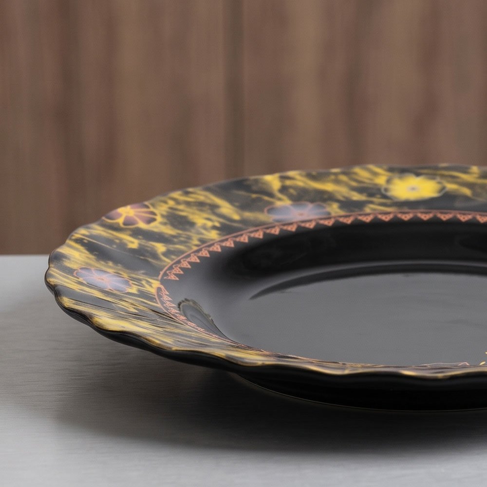 67-Piece Luxury Round Black Arcopal Dinner Set Featuring Golden Rose and Marble Effects - Image 2