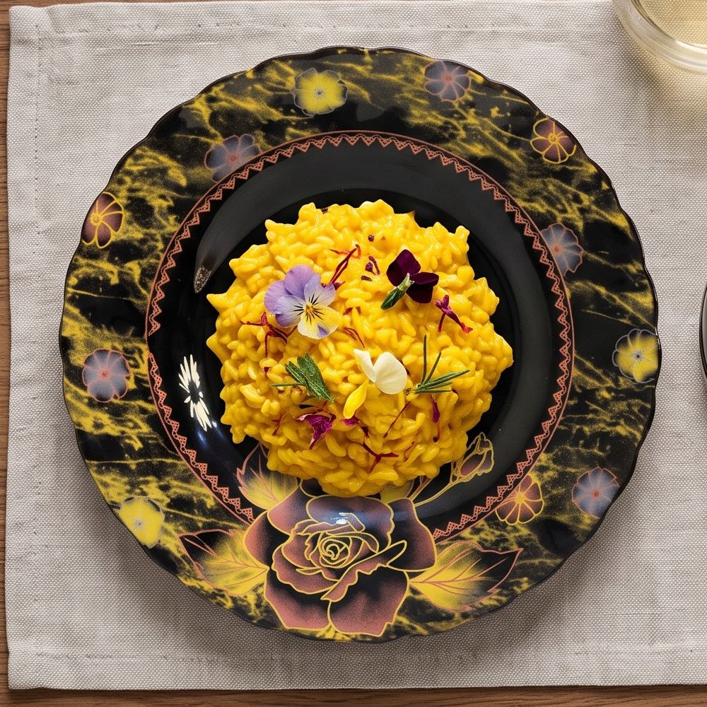 67-Piece Luxury Round Black Arcopal Dinner Set Featuring Golden Rose and Marble Effects - Image 3