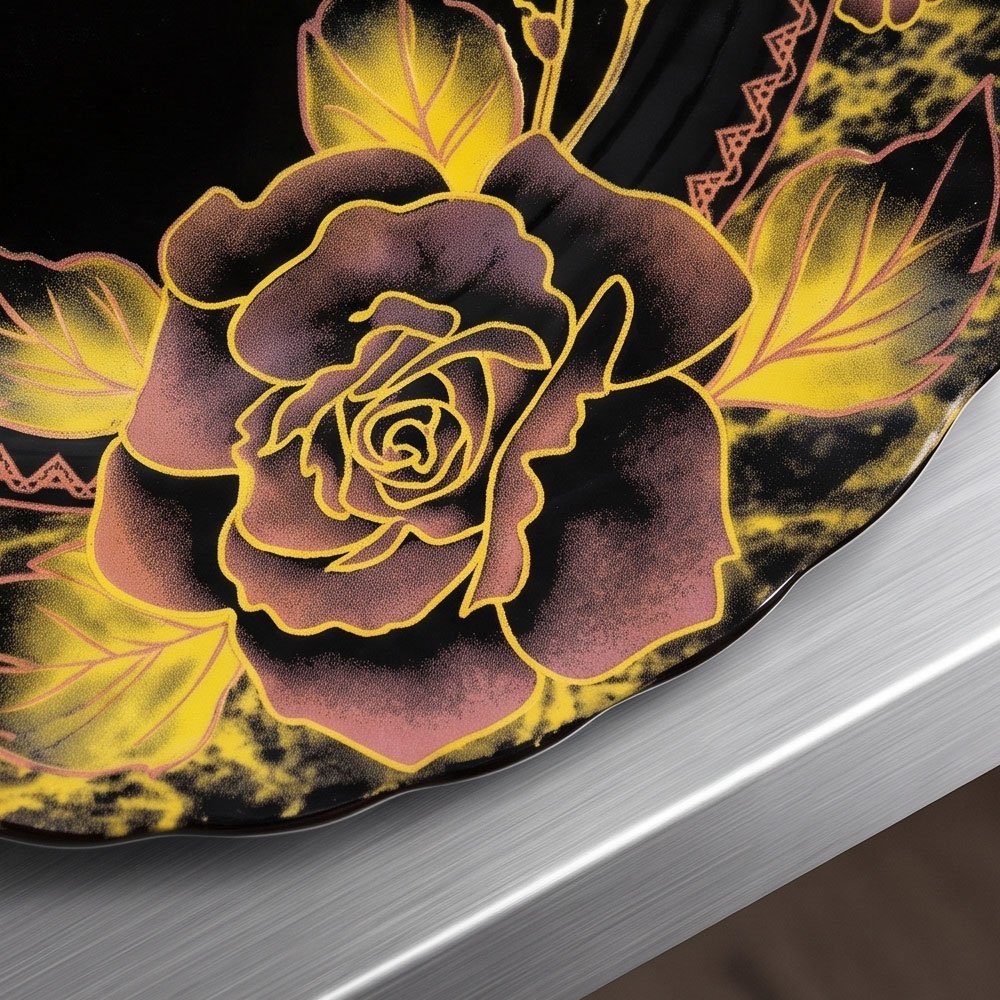 67-Piece Luxury Round Black Arcopal Dinner Set Featuring Golden Rose and Marble Effects - Image 4