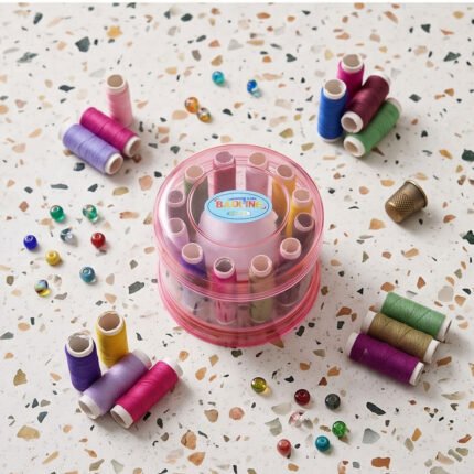 Round Clear Sewing Kit Storage Box Case with Multi Color Thread Spools