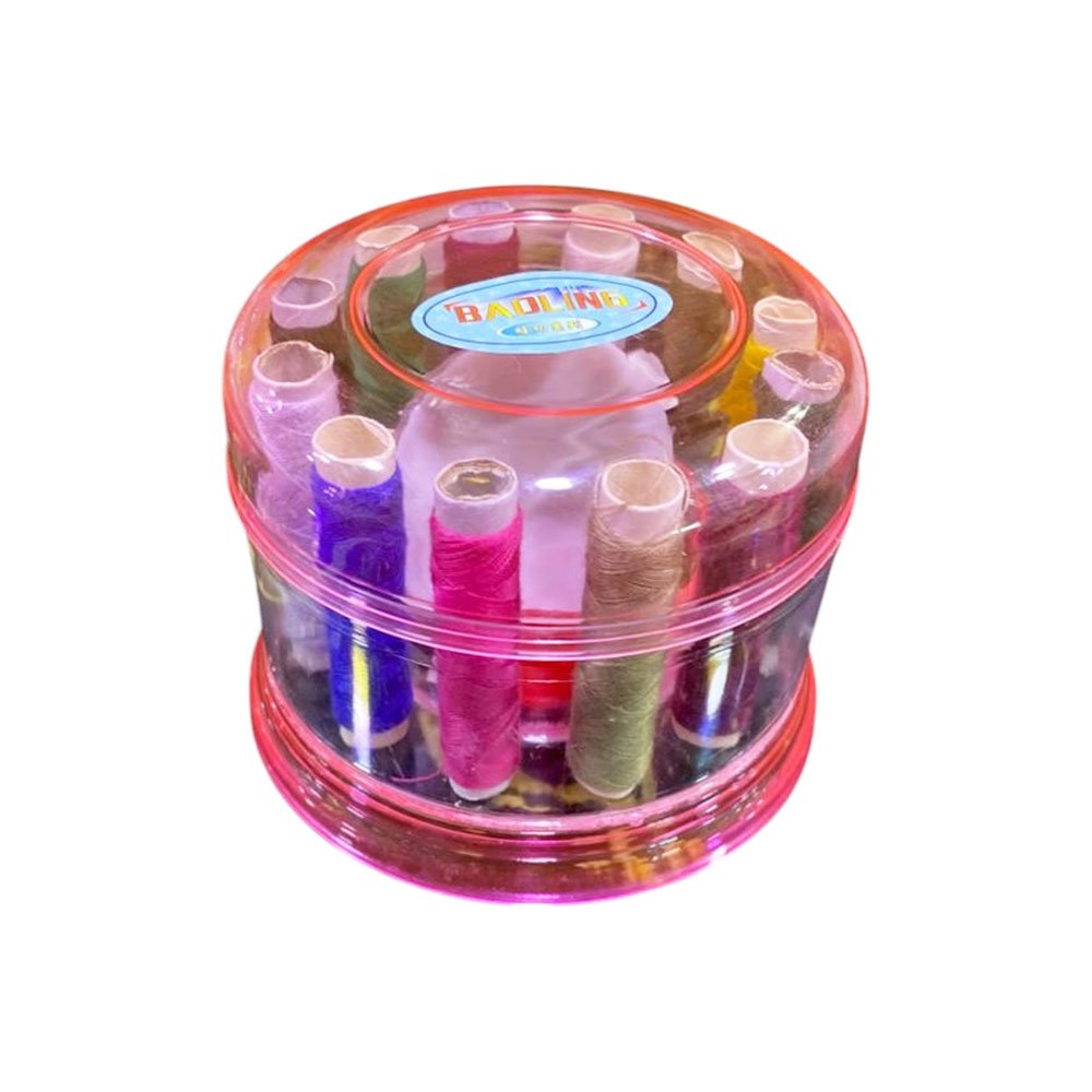 Round Clear Sewing Kit Storage Box Case with Multi Color Thread Spools - Image 2