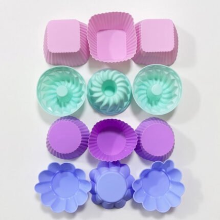 Reusable Silicone Cupcake Muffin Baking Cups Set Multi Shapes Colors Mold