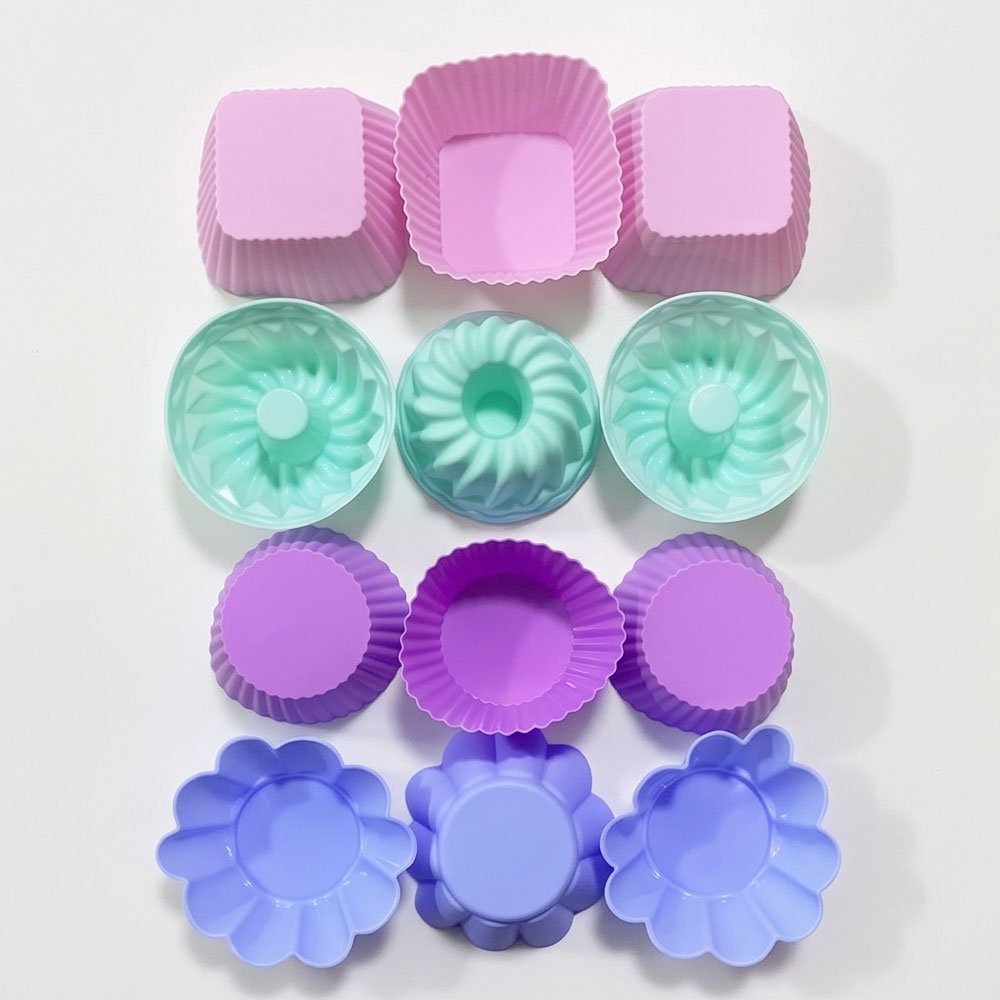 Reusable Silicone Cupcake Muffin Baking Cups Set Multi Shapes Colors Mold