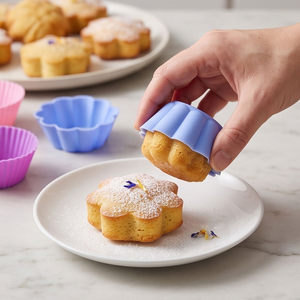 Reusable Silicone Cupcake Muffin Baking Cups Set Multi Shapes Colors Mold - Image 3