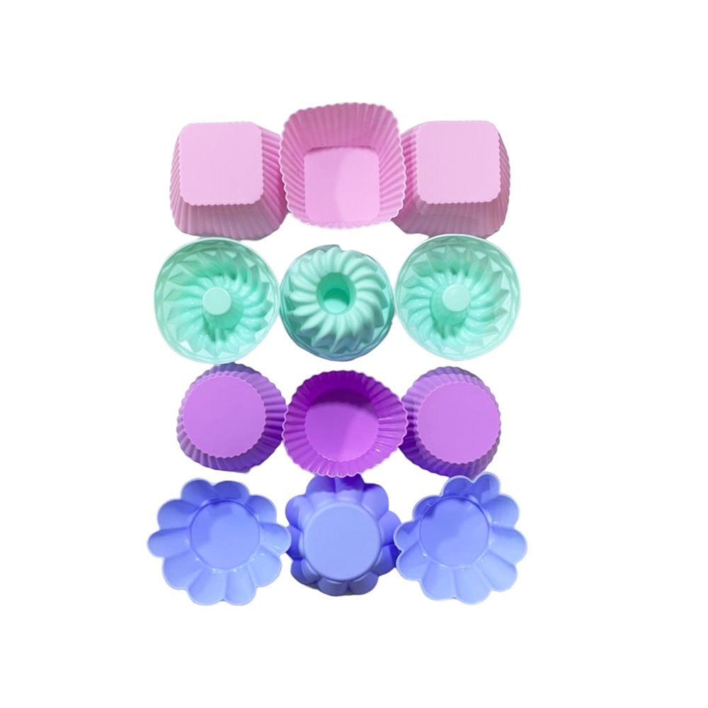Reusable Silicone Cupcake Muffin Baking Cups Set Multi Shapes Colors Mold - Image 2