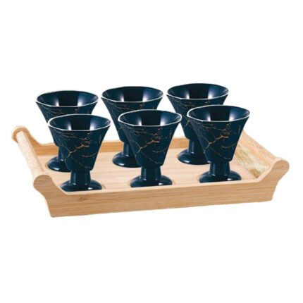 Elegant Dark Marble Design Jelly and Dessert Cups Set with Wooden Serving Tray