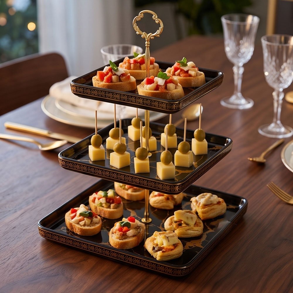3-Tier Luxury Marble Porcelain Serving Stand Tray with Gold Handle for Desserts and Cupcakes - Image 4