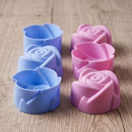 3D Rose Flower Silicone Baking Cups Set Reusable Mold for Chocolate Cake