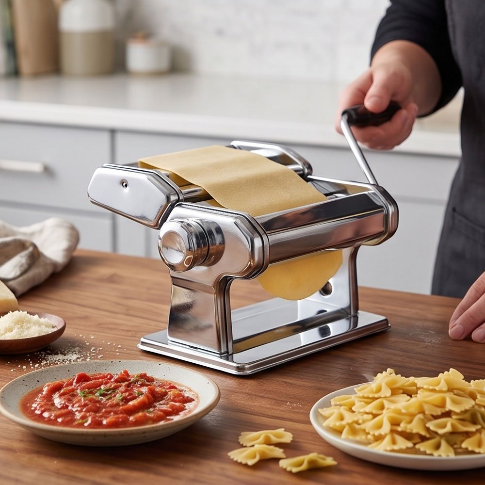 Manual Stainless Steel Silver Pasta Maker Machine Heavy Duty 2 Pieces Noodle Maker - Image 5